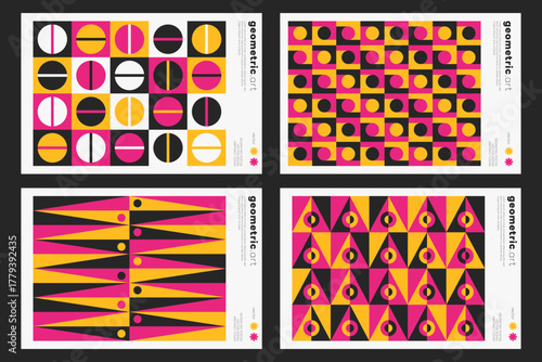 Set Of Swiss Design Inspired Posters Vector Illustration. Cool Geometric Abstract Modernist Placards.