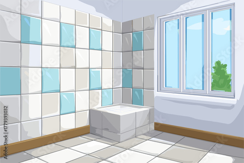 Modern Bathroom Interior with Window and Stylish Tiles