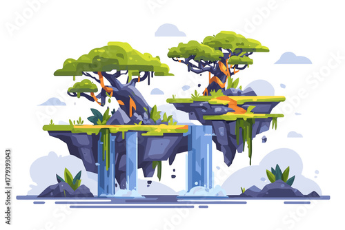 Fantasy Landscape with Floating Islands and Waterfalls