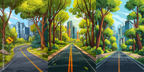 Three Distinct Scenic Roads Through Lush Green Landscapes and Urban Backdrops
