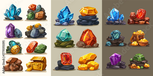 Collection of Colorful Gemstones and Crystals in Various Shapes and Textures