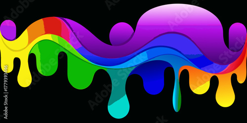 Colorful drips of paint forming a rainbow wave