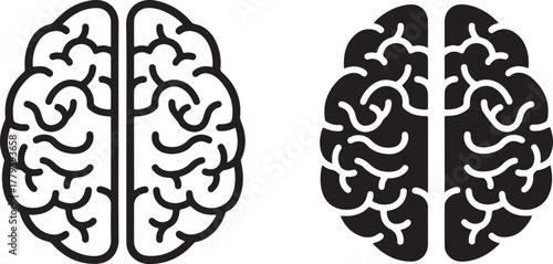 Black and white brain outlines silhouette