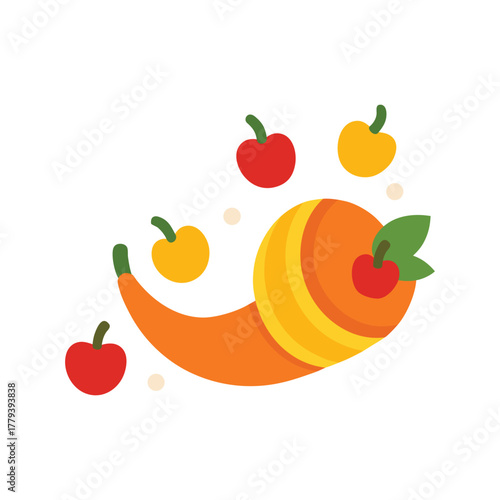 Horn of plenty with fruit, flat design vector art illustration