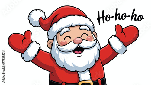  Santa Claus with arms raised and cheerful expression saying “Ho-ho-ho,” festive cartoon illustration capturing Christmas joy and spirit