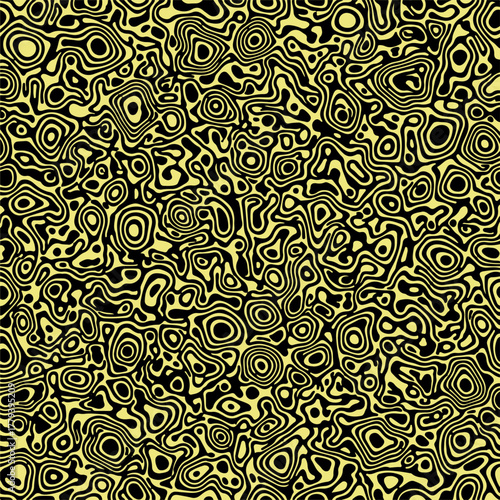 Intricate abstract pattern of swirling yellow and black organic shapes