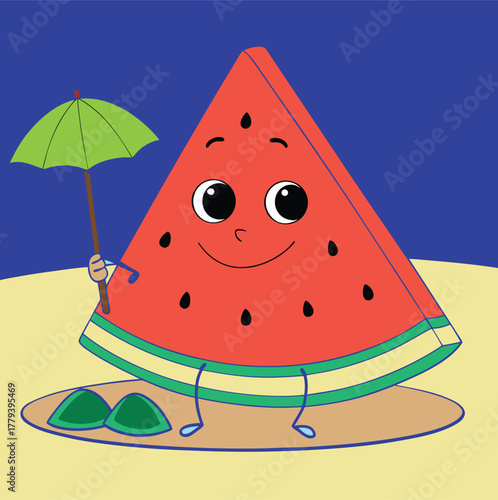 a cheerful slice of watermelon character 