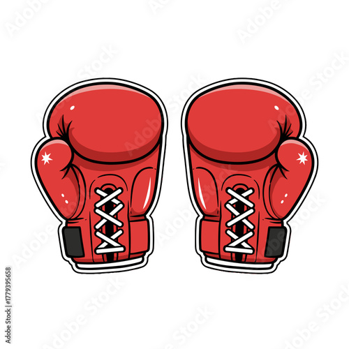 Pair of Realistic Red Boxing Gloves Isolated on Black Background with White Outline Simple Flat Vector Design