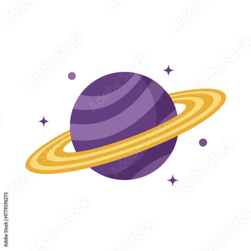 Pixel Art Purple Ringed Planet With Stars In Dark Space