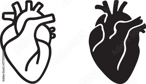 Silhouette vector of human heart organ icons. Bold, clean, and medical style design.
