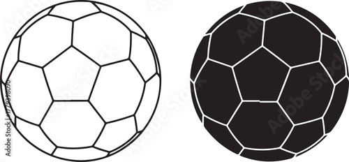 Black and white soccer balls with pentagonal patterns football sport