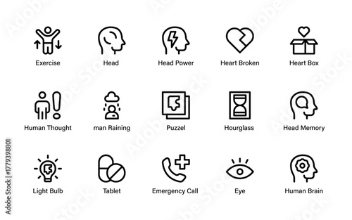 Modern Human Concepts Icon Collection. A premium set of brain, heart, and idea symbols for innovation, technology, and business strategy.
