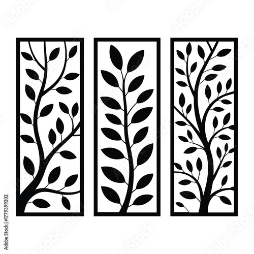 Nature branch tree and leaf decorative wall screen design elements
