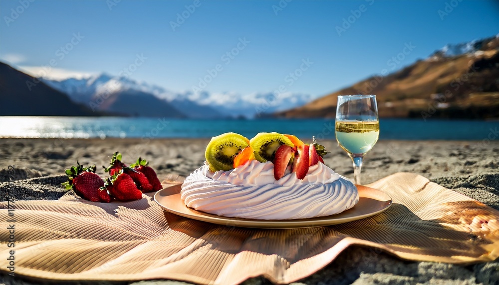Obraz premium New Zealand Pavlova on Beach Blanket