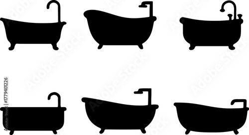 Bathtub silhouette, bathtub vector art, bathtub silhouette, bathtub set vector