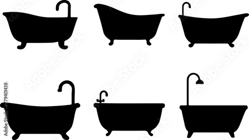 Bathtub silhouette, bathtub vector art, bathtub silhouette, bathtub set vector