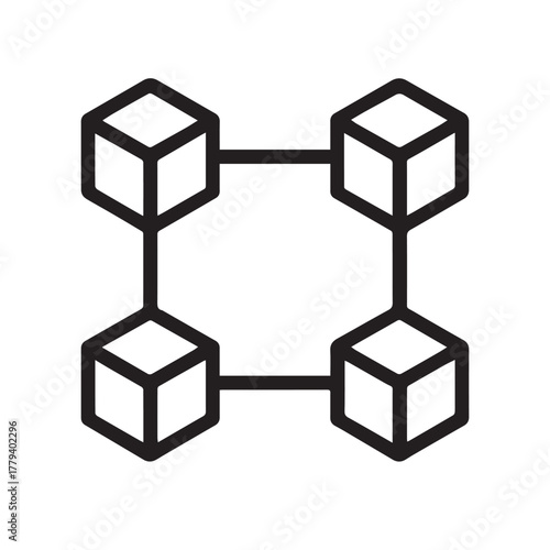 Blockchain Network Icon, Solid Line Distributed Ledger and Crypto Technology Symbol