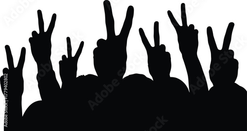 Peace, Unity, Freedom, Protest, Crowd, Hands, Gesture, Symbol, Sign, Victory, Movement, People, Equality, Justice, Silhouette