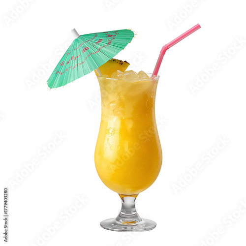 Refreshing Tropical Drink With an Umbrella Served in a Glass
