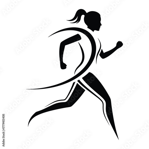 Runner silhouette with dynamic flowing lines graphic