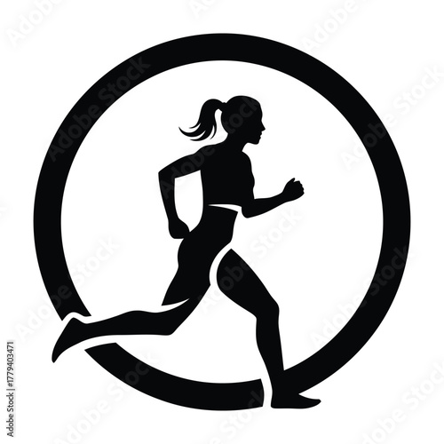 Runner silhouette in circle frame graphic icon