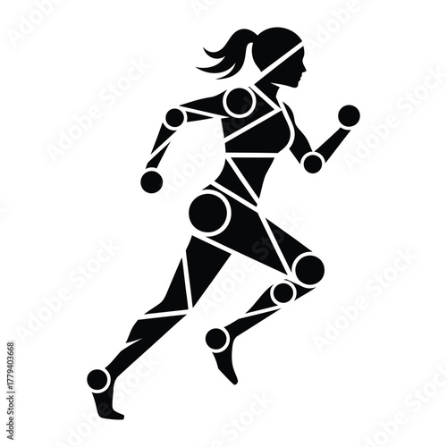 Runner silhouette with robotic geometric joint diagram