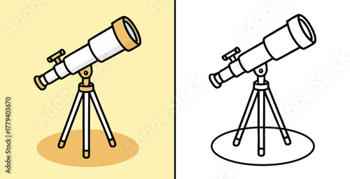 Astronomical Telescope on Tripod Stand, Science Equipment Icon and Line Art Vector, Star Gazing and Discovery Symbol