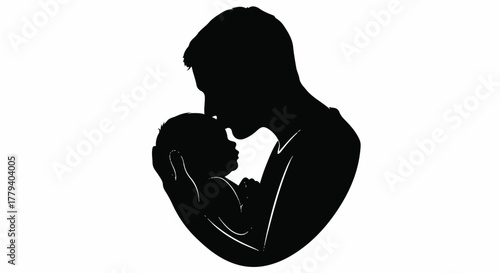 A loving silhouette capturing the tender bond between a father and his newborn, symbolizing paternal care, protection, and the profound joy of new parenthood
