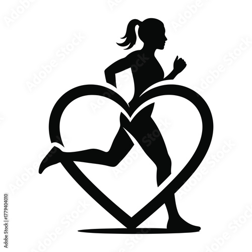 Runner silhouette inside heart outline graphic symbol