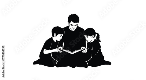 Family Reading Together A Father Sharing Stories with His Children, Creating Bonds