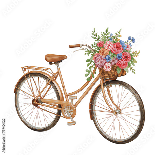 Blue Bicycle With Flower Basket Ready for a Sunny Day Ride in the Countryside.