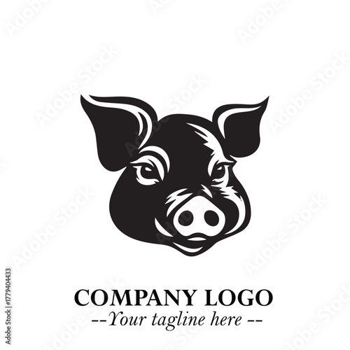 Head of Pig Logo Symbol in Black on the White Background with Simple Modern Animal Design