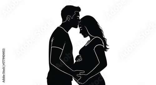 Loving Silhouette Expectant Couple Sharing an Intimate Moment of Parenthood