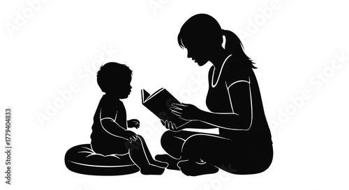 Cozy Reading Moment Silhouette of a Mother Reading to Her Child