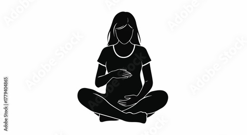 Peaceful Pregnant Woman Silhouette Illustrating Expectant Motherhood, Nurturing New Life and Gentle Beginnings in a Serene Pose