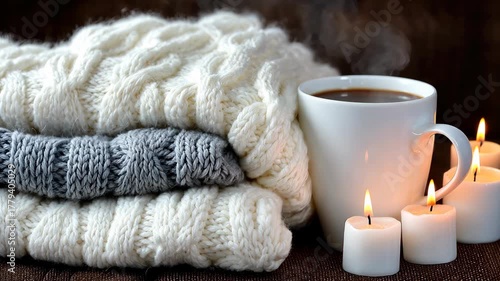 Wallpaper Mural Cozy moments at home with warm sweaters, a hot cup of coffee, and relaxing candlelight on a chilly evening Torontodigital.ca