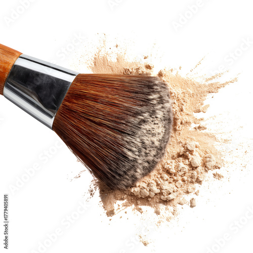 Brush Applying Loose Powder to Create a Smooth Makeup Finish on a Models Skin...