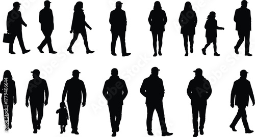 People, Walking, Standing, Group, Crowd, Family, Child, Adult, Man, Woman, Motion, Pose, Society, Silhouette, IllustrationPeople, Walking, Standing, 