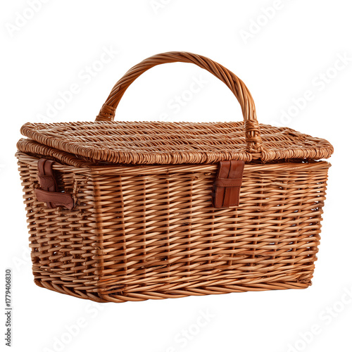 Woven Picnic Basket With Checked Fabric Lid for Outdoor Adventures and Gather...