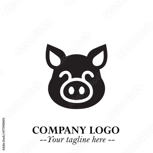 Head of Pig Logo Symbol in Black on the White Background with Simple Modern Animal Design