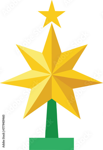 Star tree topper vector yellow Christmas ornament flat festive icon design