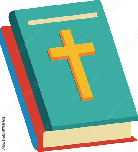 Holy Bible with cross on cover, flat vector,