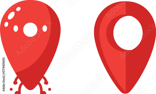 Red map location pins with standard and character design vector