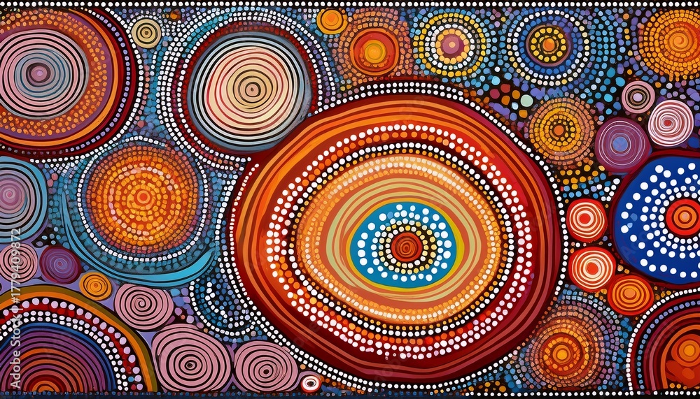 Fototapeta premium abstract theme of australian indigenous aboriginal art vivid pastel colours cultural traditional art concept represent style and dot painting techniques ai abstract image