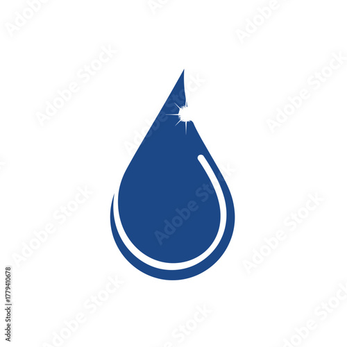 Abstract blue water drop symbol with a spark, representing purity and freshness in design