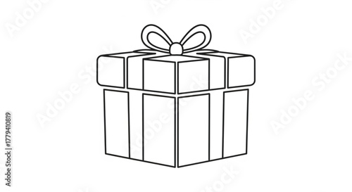 Simple line art illustration of a gift box with ribbon on a white background