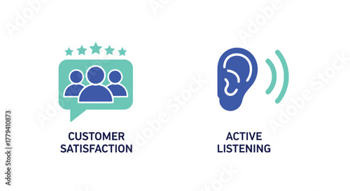 Vector illustration of illustrative icons showcasing customer satisfaction and active listening, representing feedback, communication, and attentive service