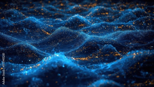 Fototapeta Naklejka Na Ścianę i Meble -  Abstract blue wave background with glowing particles creating a mesmerizing visual effect