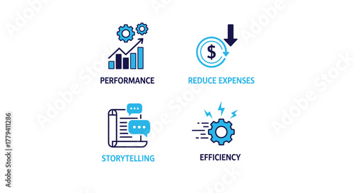 Vector illustration of performance, reduce expenses, storytelling, and efficiency concept business strategy and financial management for success
