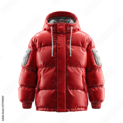 Vibrant Red Puffer Jacket in a Modern Design Perfect for Winter Outdoor Activ...
